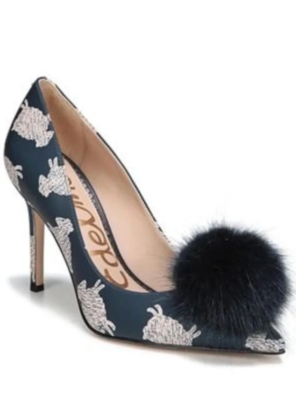 SAM EDELMAN haroldson' Pompom Sheep Print Leather Pumps In Navy Sheep 7.5